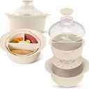 48oz Platinum Silicone 3 Compartmented Microwave Steamer Pot with Handle & Lid - Korean 100% Food-Grade Steamer Bowl, Heat-Resistant Cooker with Steam Holes, Easy Clean, Dishwasher Safe, Ivory