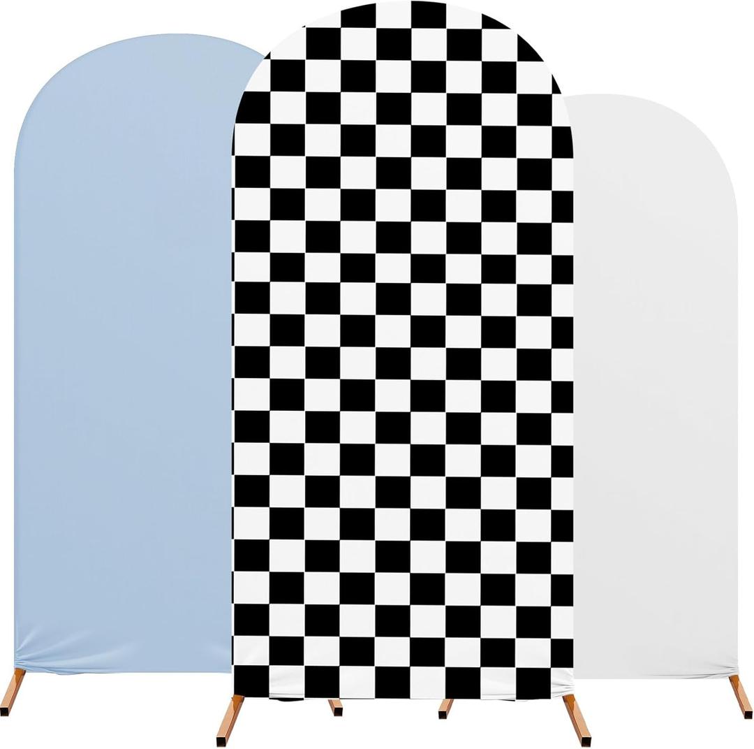 Racing Arch Backdrop Cover Set of 3 Fast Arch Covers Spandex Stretch Backdrop Stand 4ft, 5ft, 6ft for Wedding Birthday Banquet Ceremony Decoration