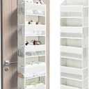 Yecaye 5 Tier Over the Door Organizer, 44lbs Load Toy Stuffed Animal Storage 10 Side Pockets, Bathroom Organizers and Storage for Nursery Newborn Baby Essential Stuff Dorm Room Essentials, Cream White