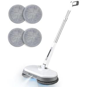 Cordless Electric Mop, Dual Motor Powerful Spin Mop 2000 mAh, Floor Polisher,1H Rechargeable Power Mops with LED Light/Water Sprayer, Electric Mops for Floor Cleaning for Hardwood, Tile, Rotate 180°