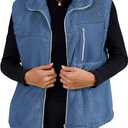 SimpleFun Women's Fuzzy Fleece Vest Trendy Zip Up Sleeveless Sherpa Jacket Stand Collar Winter Coat Outerwear with Pockets (Blue, L)