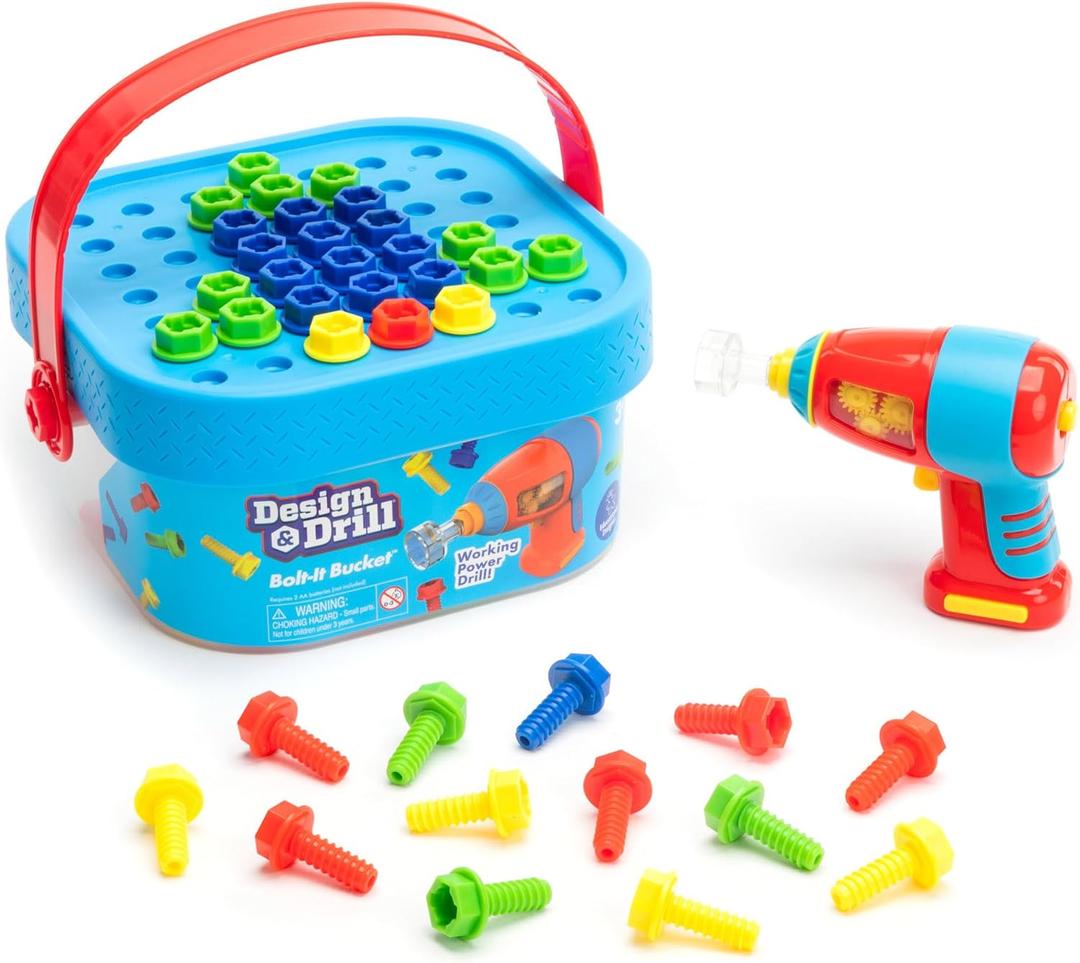 Educational Insights Design & Drill Bolt-It Tub - Construction Toys & Toddler Tools, Kids Tool Set with Real Electric Drill Toy, Take Apart STEM Set, Building Kits and Gifts for Ages 3+