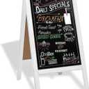 Ilyapa Wooden A-Frame Sign with Eraser & Chalk - 40 x 20 Inches Magnetic Sidewalk Chalkboard  White Menu Display for Restaurant, Business Or Wedding