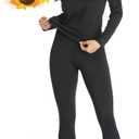 Women 's Thermal Underwear Set with Lightweight Ultra Soft Fleece Lined,Long John Set, Skiing Base Layer (Large, Black)