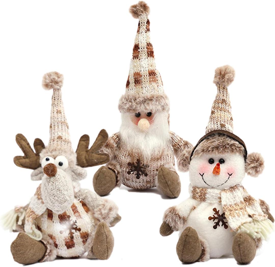 Plush Figurines, Set of 3: Reindeer, Santa, Snowman - Christmas Decorations