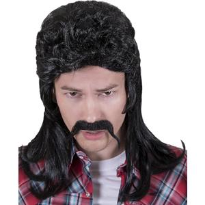 3 x Kangaroo Mullet Wig - The Perfect 80s Rocker Costume Accessory for Men - Halloween, Punk, and Disco (Black)