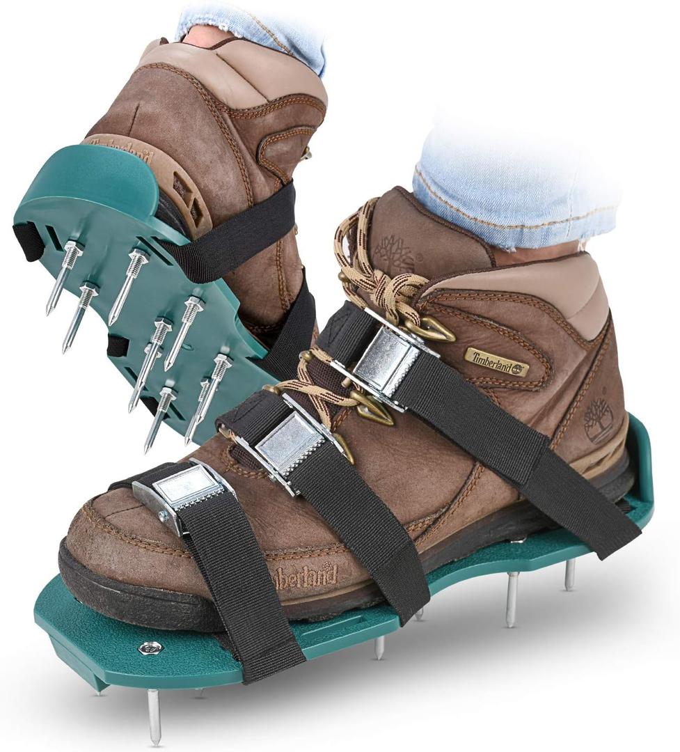 Abco Tech Lawn Aerator Shoes for Grass - Yard Aeration Tool with 3 Adjustable Straps and Heavy-Duty Metal Buckles - Aerating Shoes for Lawn Care, Grass Health, and Soil Ventilation, One Size
