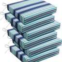 Basic Beyond Outdoor Chair Cushions Set of 6, Square Corner Outdoor Cushions for Patio Furniture, Water Resistant Patio Chair Cushions with 2 Ties, 18.5x16x3, Pinstriped Blue