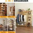 Standing Clothes Rack with Shelves, Free Standing Closet Garment Racks for Hanging Clothes, 7 Shelf Bamboo Closet Organizer System, Heavy Duty Clothes Hanging Rack for Bedroom, Natural Wood