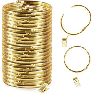 24 Pack 2 Inches Curtain Rings with Clips, Openable Drapery Metal Clip,Shower Curtain Clips with Rings, Iron Drapes Hangers Decorative for Windows Rods Rustproof (Gold)