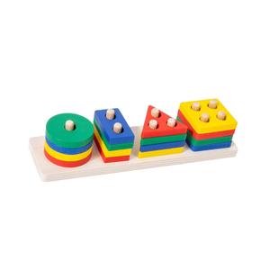 Wooden Sorting Stacking Toy Shape Color Recognition Blocks for Preschool Toy Four Pillar
