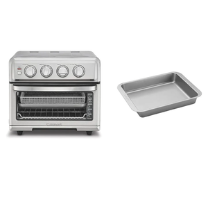 Cuisinart Air Fryer + Convection Toaster Oven, 8-1 Oven with Bake, Grill, Broil & Warm Options, Stainless Steel, TOA-70 & AMB-TOBBP Toaster Oven Baking Dish, silver, 1.12"" x 0.86"" x 0.16"""