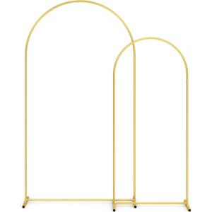 Pureegg Metal Arch Backdrop Stand Set - Set of 2 (7.3ft/6.2ft), Gold Wedding Stand with Stable Base, Elegant Backdrop Cover for Party, Birthday, Baby Shower, Graduation, Easy to Assemble