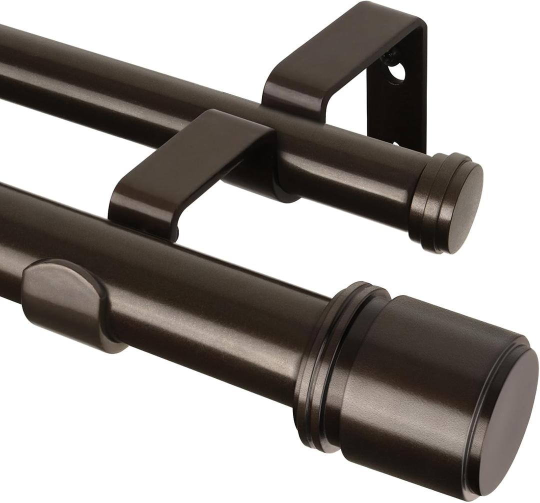 Double Curtain Rod 72 to 144 Inch, HOTOZON 1 Inch Heavy Duty Double Curtain Rods for Windows 60 to 140 Inches(5-11.6 ft), Telescoping Drapery Rod with Simple End Finials, Bronze