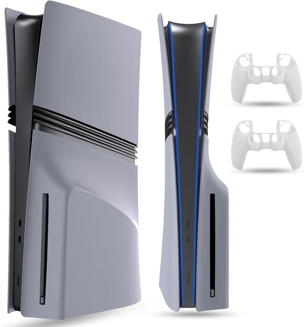 PEYANZ Faceplate for PS5 Pro (Disc Edition), Cover Plate, ABS Shell, Matt Skin, with Extra 2 Controller Silicone Covers (Grey)