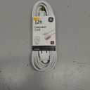 GE 3-Extension Cord with Multiple Outlets 12 Ft Power Strip 2 Prong 16 Gauge Twist-to-Close Safety Covers Indoor Outlet Extender UL Listed White 51954