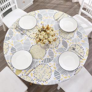 Walrus Round Vinyl Fitted Tablecloth with Flannel Backing Elastic Edge Design Table Cover Waterproof Oil-Proof PVC Table Cloth Stain-Resistant Best for 37"-44" Round