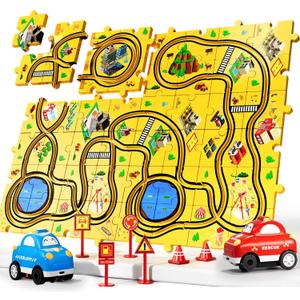 Bennol 56 PCS Puzzle Race Car Track Set Toys for Kids, Floor Puzzle Tracks Car Gifts for 3 4 5 Year Old Boys Kids, Toys Gifts for 3 4 5 Year Old Boys, Puzzle Racer Set for Ages 3-5 4-6