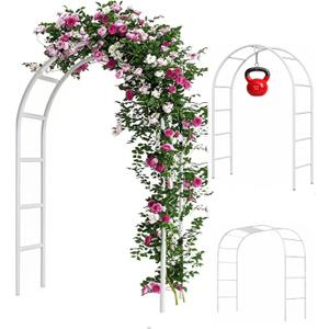Adorox 7.3FT Garden Arch Trellis for Climbing Plants, White Metal Garden Arbor for Outdoor Garden, Rose and Vine Support, Wedding Archway and Party Decoration, White