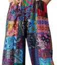 Himosyber Women's Patchwork Dual Pocket Jumpsuit Loose Floral Print Bohemian Wide Leg Bib Overall (Size Medium, #1blue)