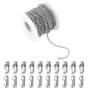 33Feet Ball Bead Chain Stainless Steel Dog Tag Chain with Matching Connectors for Jewelry Making Necklace Hanging Bracelets Keychain(2.4mm)