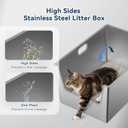 40L XXL Stainless Steel Litter Box with High Sides,XXXL Metal Maine Coon Cat Litter Box with Tall Walls for Big Cats,High Sided,One-Piece Deep Litter Boxes with Low Entry,Easy to Clean,Non-Sticky