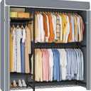 ULIFHOME F7C Clothes Rack with Cover, Covered Clothing Rack Heavy Duty