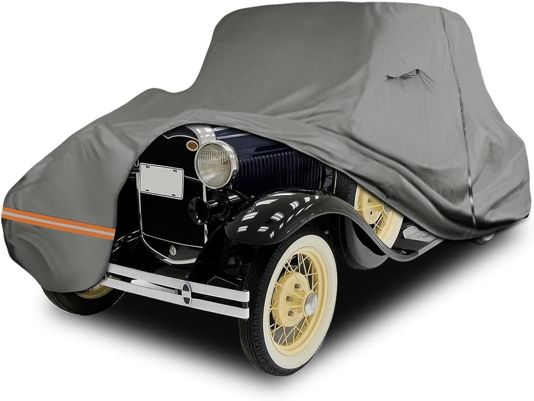 Old Classic Car Cover Waterproof Compatible with Ford Model A Coupe/Roadster 1928-1931 Accessories, All Weather Protection Car Covers with Driver Door Zipper and Storage Bag, Grey