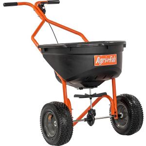 Agri-Fab 45-0576, 110lb Capacity Push Lawn Broadcast Spreader, Approximately Coverage of 1/3rd Acre (17,500 sq. ft.), 10-Ft Spread Width, Enclosed Gear Box, 12-Inch x 4-Inch Pneumatic Tires