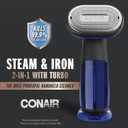 Conair 2-in-1 Handheld Steamer and Iron for Clothes, Turbo ExtremeSteam 1875W Garment Steamer and Clothing Iron, Black / Blue
