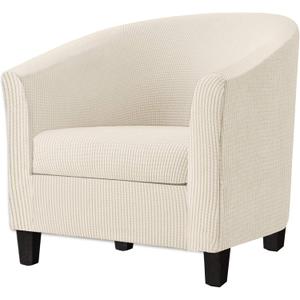 2 Piece Tub Chair Covers with Cushion Cover, Stretch Jacquard Furniture Cover,Armchair Protector Slipcover Removable Machine Washable (Beige Yellow)