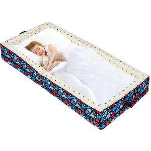 100% Cotton Lining Portable Foldable Toddler Travel Bed - Soft Foam Floor Bed with Washable Cover, Safe and Comfortable Toddler Crib, Ocean Blue