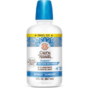 GuruNanda Whitening Mouthwash  Up to 3 Shades Whiter Teeth in 2 Weeks  Alcohol & Fluoride Free Travel Mouthwash with Hydrogen Peroxide  Oxyburst Technology, TSA Friendly, Wild Mint, 3 oz