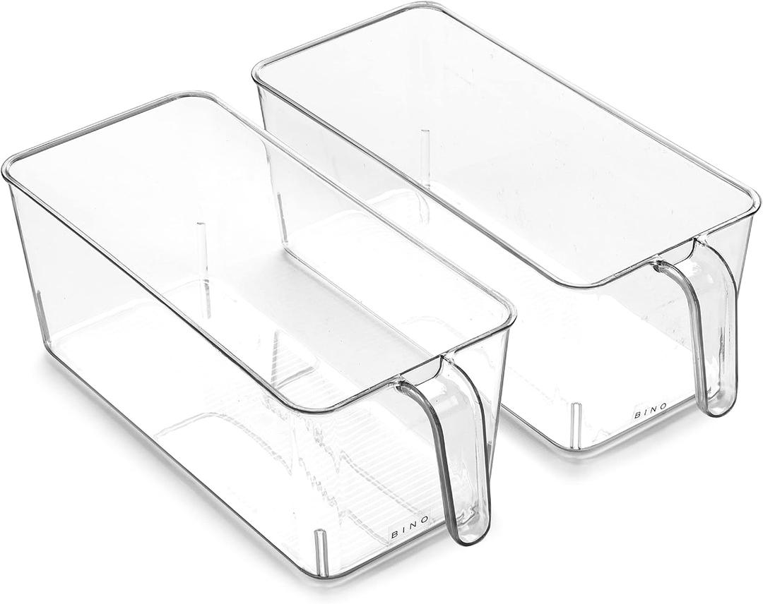 BINO l Plastic Storage Bins l THE HOLDER COLLECTION l 2-Pack, Large Multi-Use Clear Containers for Organizing with Built-in Handles l Pantry Organization & Storage l Kitchen Organizer l Storage Bins