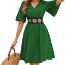 TDiooCor 2026 Casual Short Summer Bohemian Dresses for Women Casual Flowy Puff Sleeve Knee Length Midi Sun Dress (XL)
