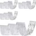 Breling 4 Pcs 15ft Metallic Foil Ceiling Fringe Curtains for Bachelorette Party Decorations, Fringe Ceiling Drapes for Wedding Engagement Bridal Shower Birthday Party Engagement Decor(Silver)