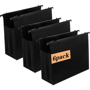 6 Pack Plastic High Capacity Hanging File Folders, 4" Expanding Pocket with Movable Dividers, Heavy Duty for Filing Cabinet, Insertable Tabs, Letter Size