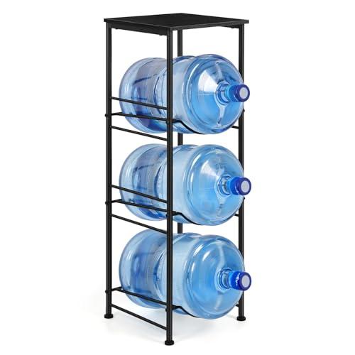 OYEAL Water Jug Holder Stand 5 Gallon Water Bottle Holder Organizer with Shelf, Heavy Duty 3 Tier Water Bottle Storage Rack for Kitchen, Office, Living Room, Black