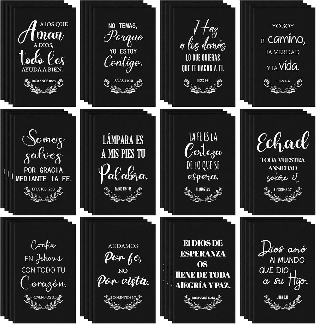 Thenshop 48 Pcs Spanish Christian Notebook Gift Bulk Regalos Cristianos En Espaol Notebooks Religious Bible Verse Gift for Women Colleague Family Office Graduation Supplies (Black)