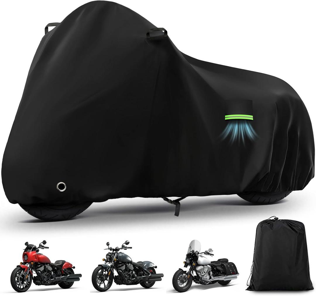 Motorcycle Cover Waterproof for Indian Chief Dark Horse/ Chief Bobber/ Super Chief Limited, Heavy Duty Outdoor Sun UV Rain Dust All Weather Protection Motorbike Cover with Soft Cotton Lining & Lock Hole