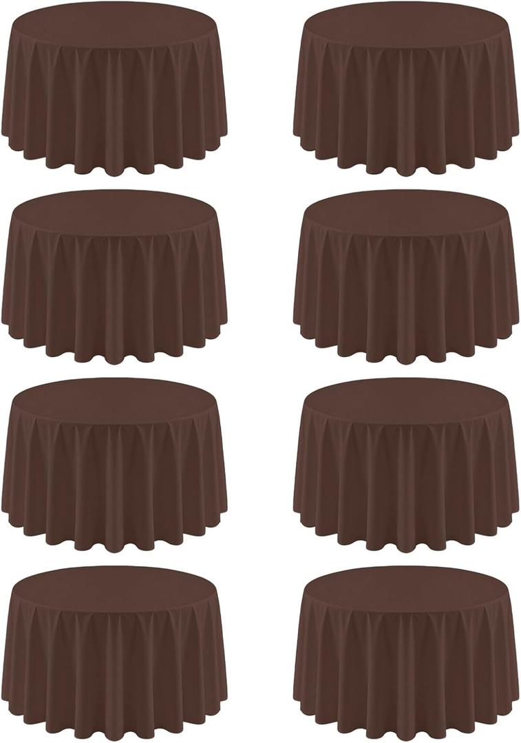 8 Pack Round Tablecloth 120 Inch Cloth Brown Tablecloth for Round Tables, Washable Polyester Table Cloth Stain and Wrinkle Resistant Decorative Table Cover for Wedding Party Dining Banquet