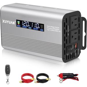 1000W Pure Sine Wave Inverter,12V/24V AutoDetect, 50Hz/60Hz Switchable, LCD Display, Type-C Fast Charging, Silent Design, Overload & Overheat Protection for RV, Home