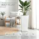 24" Tall White Planters for Outdoor Plants Set of 2, Large Flower Pots Planters with Drainage Holes & Tray, Modern Indoor Tapered Tall Planter for Front Porch