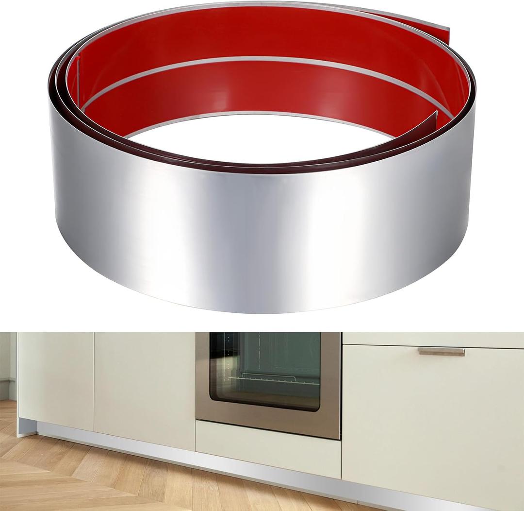 Stainless Steel Toe Kick Cover, 4" x 102" Baseboard Plate, Self Adhesive Kickplate for Bottom of Door, Kitchen Island, Cabinet, Cupboard (2PCS)