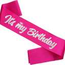 3 x It's My Birthday Sash Hot Pink with Glitter Silver Letters Happy Birthday Sash for Women Girl Bday Gift Ideas Party Favors