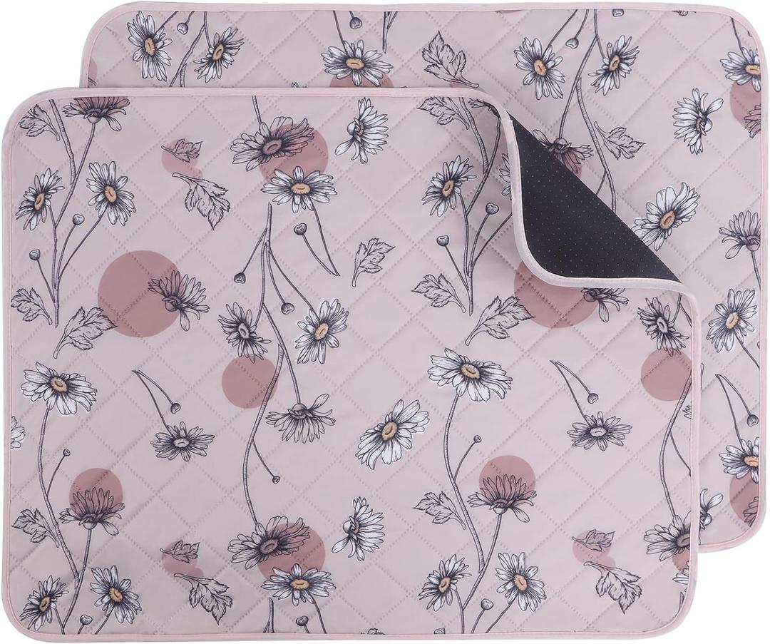 IEUUMLER Washable Pee Pads for Dogs, 2 Pack Non-Slip & Waterproof Pack Whelping Pad, Reusable Washable Puppy Potty Training Pad with Fast Absorbent for Playpen EU007 (Pink Daisy, 30"X20"-2pcs)