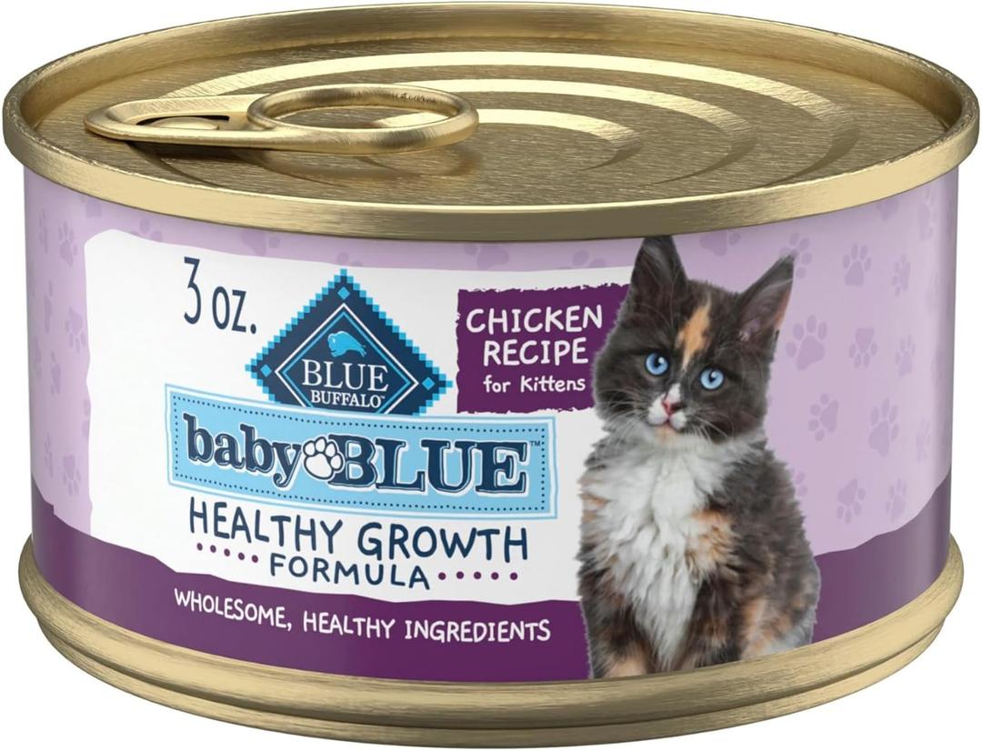 Blue Buffalo Baby Blue Natural Kitten Wet Cat Food, Healthy Growth Formula with DHA, Chicken Recipe Multi-Pack, 3-oz Cans (24 Count) BB: 2028 FEB 07