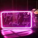 Yay It's Nail Day Neon Sign Nail Neon Light Pink LED Sign Letter Neon Light Up Sign for Nail Salon Beauty Salon Makeup Room Decoration