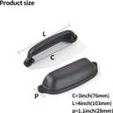 khtumeware 10 Pack Matte Black Cup Pulls 3 Inch Center to Center - Cabinet & Drawer Handles for Kitchen Hardware