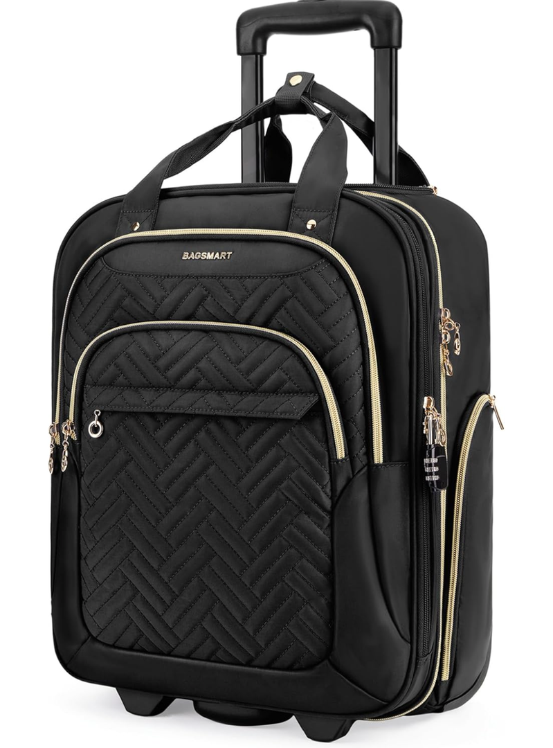 BAGSMART Underseat Carry On Luggage Airline approved,16-inch Small Underseater Softside Travel Suitcase with Wheels Lightweight Overnight Rolling Carry-on Luggage for Women Men Weekender,Black